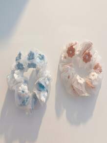 2入組花卉刺繡大腸髮圈 - 彩色 - 查看 1