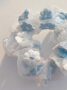 2入組花卉刺繡大腸髮圈 - 彩色 - 查看 3