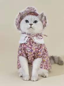 1入組碎花圖案寵物連衣裙帶1入組帽 - 彩色 - 查看 1