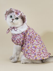 1入組碎花圖案寵物連衣裙帶1入組帽 - 彩色 - 查看 2