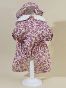 1入組碎花圖案寵物連衣裙帶1入組帽 - 彩色 - 查看 3