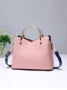 Colorblock Round Handle Tote Bag, Tassel Decor Shoulder Bag, Crossbody Bag, Suitable For Work And Office, Mother's Day Gift For Mom - Multicolor - View 3