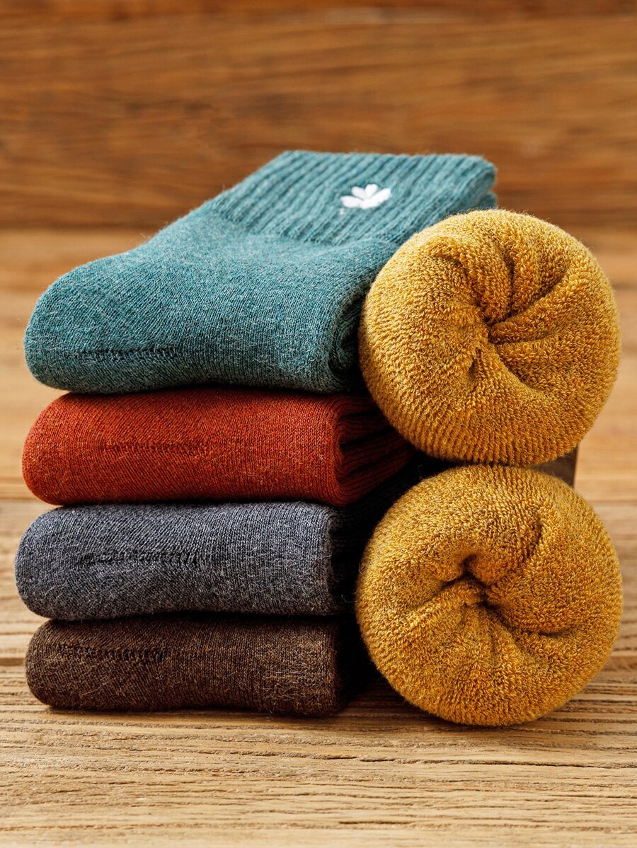 5pairs Four-leaf Clover Embroidered Crew Socks - Multicolor - View 1