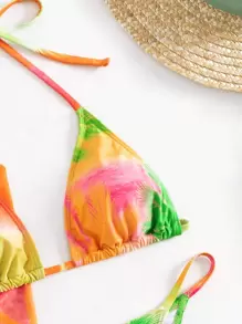 SHEIN Swim 熱帶印花三角形夏季沙灘比基尼套裝，附帶掩蓋物 - 彩色 - 查看 3