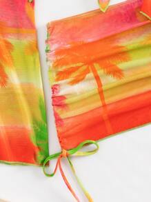 SHEIN Swim 熱帶印花三角形夏季沙灘比基尼套裝，附帶掩蓋物 - 彩色 - 查看 5