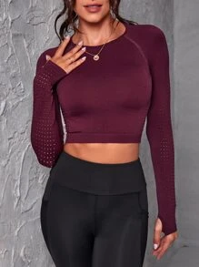 Easithlete Seamless Raglan Sleeve Sports Long Sleeve Tee For Chinese New Year - Burgundy - View 2