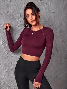 Easithlete Seamless Raglan Sleeve Sports Long Sleeve Tee For Chinese New Year - Burgundy - View 5