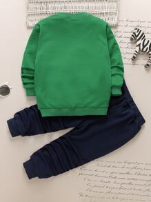 SHEIN 青少年男孩口號拼接運動衫與長褲 - 彩色 - 查看 2