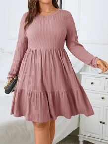 SHEIN Clasi Plus Ribbed Knit Ruffle Hem Dress - Dusty Pink - View 1