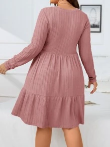 SHEIN Clasi Plus Ribbed Knit Ruffle Hem Dress - Dusty Pink - View 2