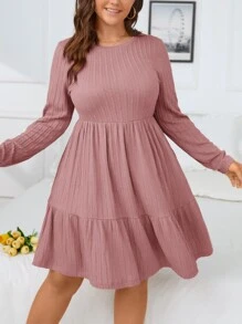 SHEIN Clasi Plus Ribbed Knit Ruffle Hem Dress - Dusty Pink - View 4