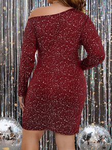 SHEIN Clasi Plus Allover Print Asymmetrical Neck Ruched Bodycon Dress - Burgundy - View 2