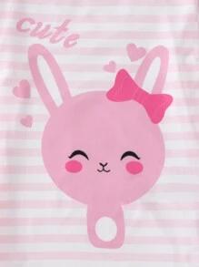 Toddler Girls Striped & Cartoon Graphic Contrast Trim Snug Fit PJ Set - Multicolor - View 3