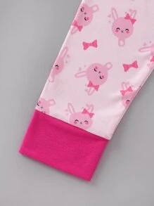 Toddler Girls Striped & Cartoon Graphic Contrast Trim Snug Fit PJ Set - Multicolor - View 5