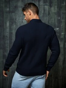 GENTILAND Hombres Jersey con botón delantero - Azul Marino - Ver 2