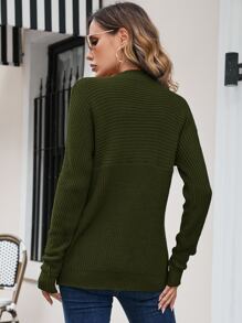 SHEIN Essnce Round Neck Batwing Sleeve Jumper - Army Green - View 2