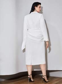MOTF PLUS DRAPED BLAZER DRESS - White - View 3