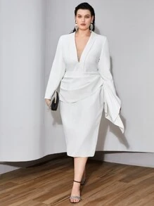 MOTF PLUS DRAPED BLAZER DRESS - White - View 6