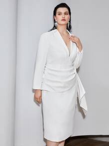 MOTF PLUS DRAPED BLAZER DRESS - White - View 8