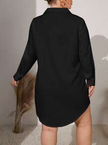 SHEIN EZwear Đầm Plus Size Nút Túi màu trơn Giải trí - màu đen - Xem 2