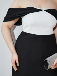 MOTF 大碼雙色一字肩連衣裙 - 黑與白 - 查看 6