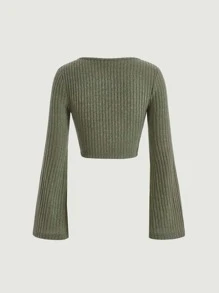 SHEIN MOD Sweetheart Neck Ribbed Knit Crop Tee - Army Green - View 8