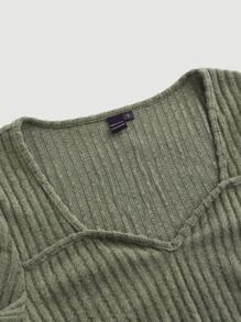 SHEIN MOD Sweetheart Neck Ribbed Knit Crop Tee - Army Green - View 6