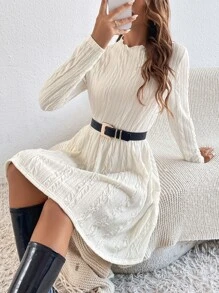 SHEIN Clasi Vestido línea A unicolor de cuello alto sin cinturón - Beis - Ver 1