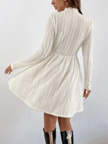 SHEIN Clasi Vestido línea A unicolor de cuello alto sin cinturón - Beis - Ver 2