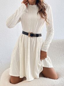 SHEIN Clasi Vestido línea A unicolor de cuello alto sin cinturón - Beis - Ver 4