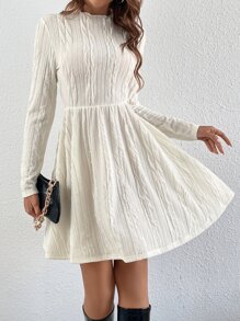 SHEIN Clasi Vestido línea A unicolor de cuello alto sin cinturón - Beis - Ver 5