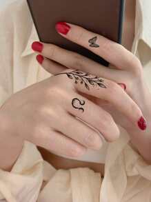 9pcs Butterfly, Flower, Animal Design Small Temporary Tattoo Stickers For Wrist And Other Body Parts - Black - View 2