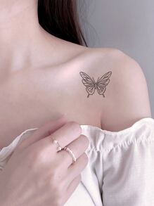 9pcs Butterfly, Flower, Animal Design Small Temporary Tattoo Stickers For Wrist And Other Body Parts - Black - View 5