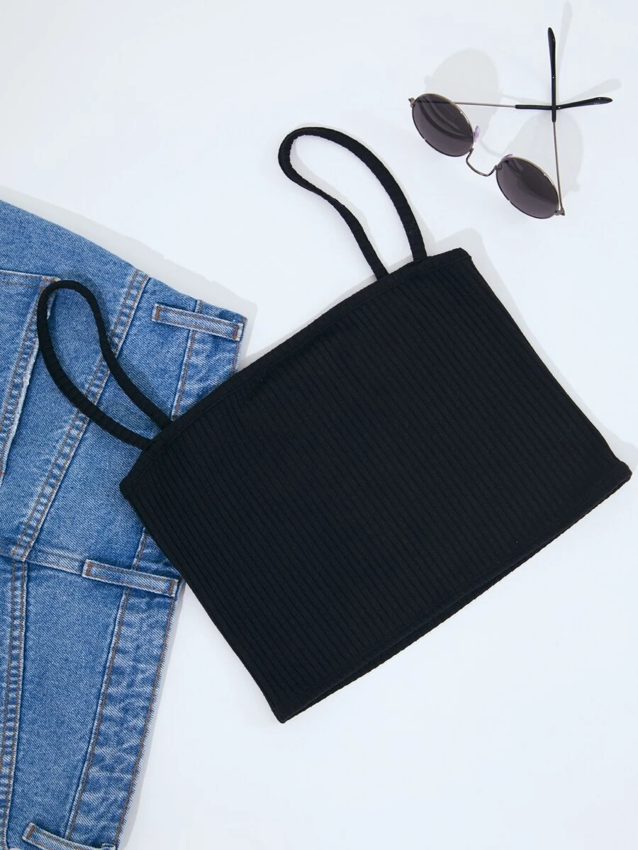 SHE(IN) BRASIL Top de tirantes corto unicolor - Negro - Ver 1