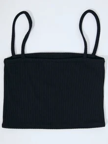 SHE(IN) BRASIL Top de tirantes corto unicolor - Negro - Ver 2