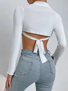 Zip Up Asymmetrical Hem Crop Cardigan - White - View 2
