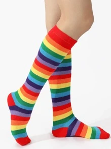 Calcetines altos con patrón de rayas de arcoíris - Multicolor - Ver 2