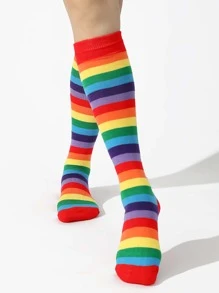 Calcetines altos con patrón de rayas de arcoíris - Multicolor - Ver 3