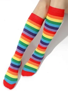 Calcetines altos con patrón de rayas de arcoíris - Multicolor - Ver 5