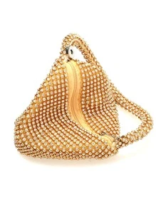 閃閃發光，閃亮迷人，優雅迷你萊茵石裝飾晚宴包，完美的新娘錢包，適合婚禮、舞會和派對活動晚宴包，適合派對女孩、女士、女性完美適合派對、婚禮、舞會、晚餐/宴會、雞尾酒的最佳禮物女性 - 金色 - 查看 3