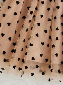 SHEIN Baby Girl Flounce Sleeve Layered Ruffle Detail Allover Heart Print Mesh Dress
