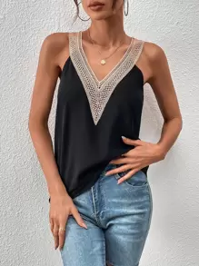 Chiquease Top tank panel con encaje - Negro - Ver 6