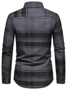 Manfinity Homme Áo sơ mi nam dài tay họa tiết kẻ caro nhiều màu sắc thường ngày, làm quà tặng cho bạn trai, đi làm - Màu xám đen - Xem 2