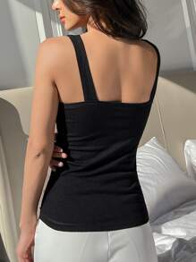 DAZY Rib Knit Thermal Underwear Top - Black - View 2