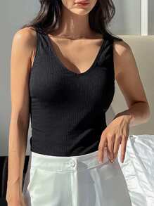 DAZY Rib Knit Thermal Underwear Top - Black - View 3