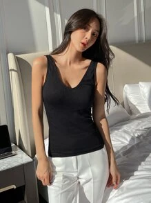 DAZY Rib Knit Thermal Underwear Top - Black - View 7