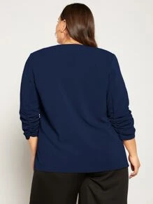 SHEIN Essnce Blazer unicolor de manga fruncido - Azul Marino - Ver 2