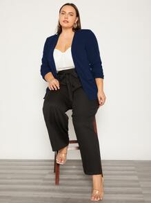 SHEIN Essnce Blazer unicolor de manga fruncido - Azul Marino - Ver 3