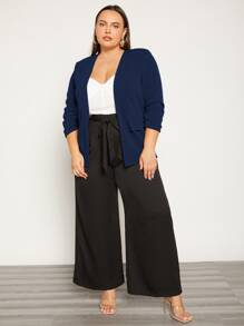 SHEIN Essnce Blazer unicolor de manga fruncido - Azul Marino - Ver 4