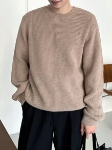 DAZY Men Solid Round Neck Jumper - Khaki - View 4